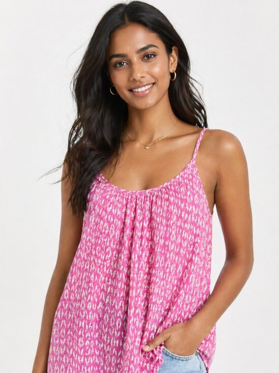 Soft Joie Tops - Soft Joie Pink Print Cami Top Medium 100% Cotton Adjustable Straps Summer